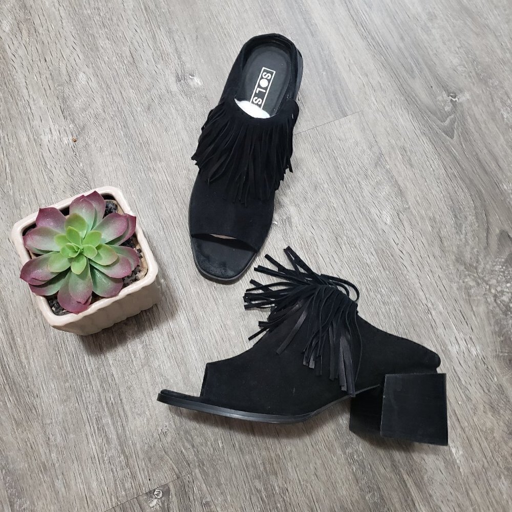 Sol Sana Genuine Suede Leather Fringe Mules Sz 38